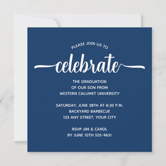 Invitation Moderne Photo Blue Graduation (Dos)