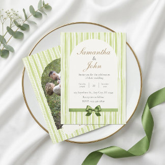 Invitation Moderne Photo de mariage avec rayure verte de Citr