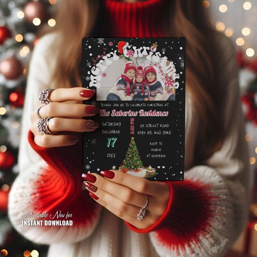 Invitation Moderne Photo Graffiti de Noël Joyeux Noël Fête No