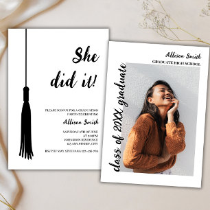 Invitation Moderne Photo Noir & Blanc Tassel de Remise des Di