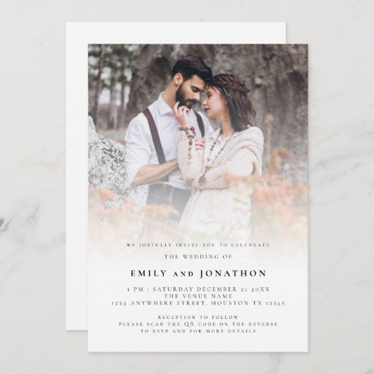Invitation Moderne Photo Overlay code QR Mariage (Devant / Derrière)