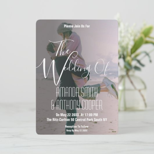 Invitation Moderne Photo tendance écriture blanche (Debout devant)