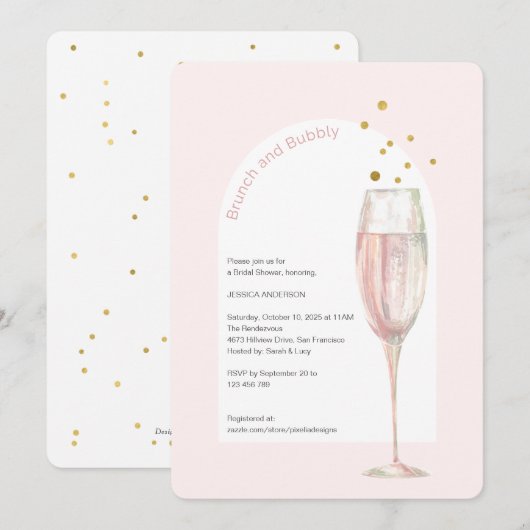 Invitation Moderne Pink chic pop the bubbly champagne nuptial (Devant / Derrière)