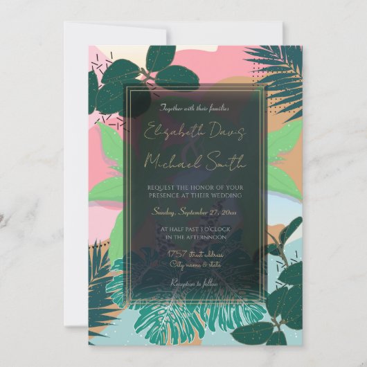Invitation Moderne Pink Mint Tropical Foliage Design créatif (Devant)