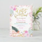 Invitation Moderne Pink Winter Onederland Anniversaire Invita (Debout devant)