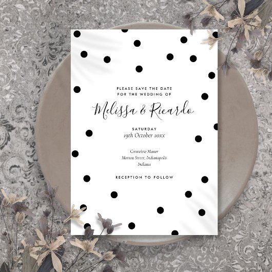 Invitation Moderne points noirs et blancs Sauvegarder la date