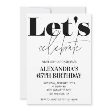 Invitation moderne pour 65e anniversaire noir et b