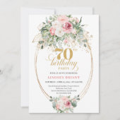 Invitation moderne pour 70 ans avec fleurs roses p (Devant)