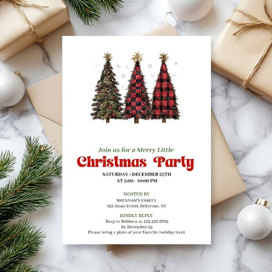 Invitation moderne pour arbre de Noël au plaid buf