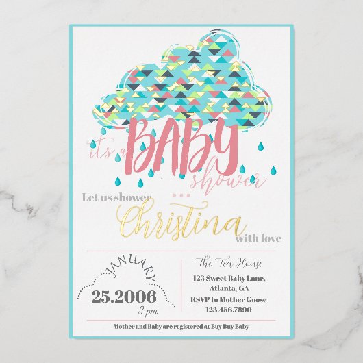 Invitation moderne pour baby shower avec feuille d (Recto)
