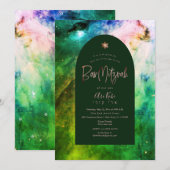 Invitation moderne pour Bar Mitzvah nébuleuse d'Or (Devant / Derrière)