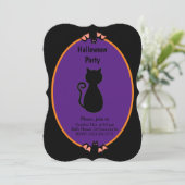 Invitation moderne pour Halloween avec chat noir e (Debout devant)