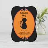 Invitation moderne pour Halloween avec chat noir e (Debout devant)
