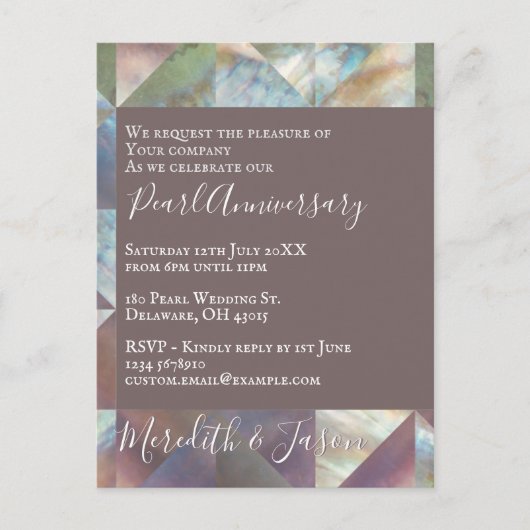 Invitation moderne pour les 30 ans de mariage perl (Devant)