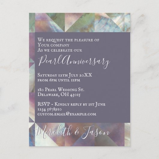 Invitation moderne pour les 30 ans de mariage perl (Devant)