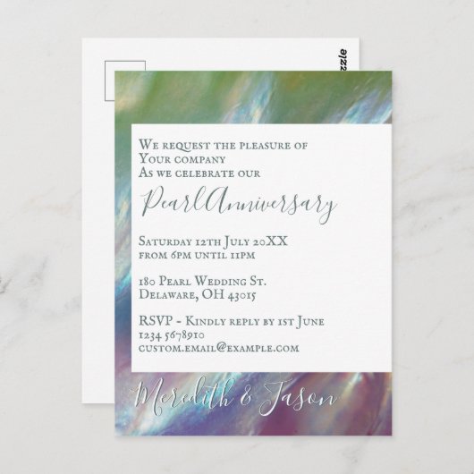 Invitation moderne pour les 30 ans de mariage perl (Devant / Derrière)