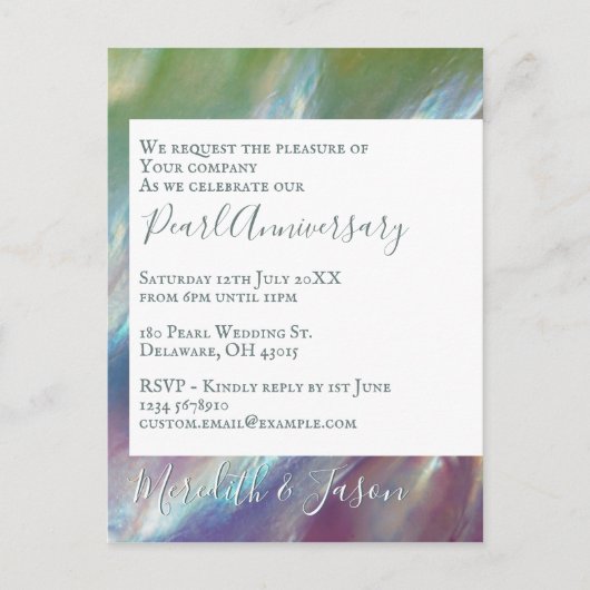 Invitation moderne pour les 30 ans de mariage perl (Devant)