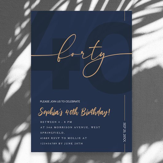 Invitation moderne pour les 40 ans avec du bleu ma