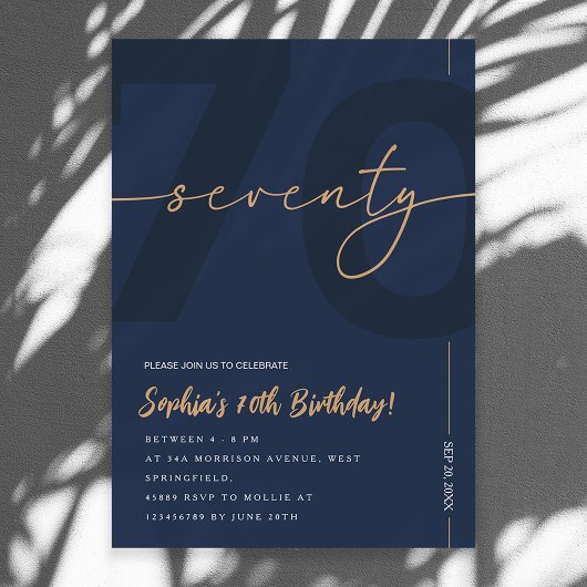 Invitation moderne pour les 70 ans avec du bleu ma