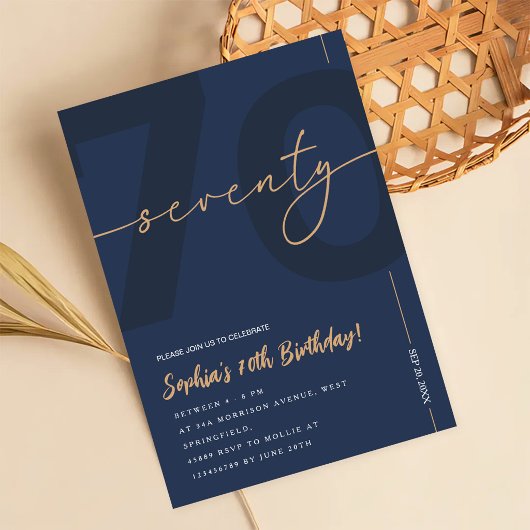 Invitation moderne pour les 70 ans avec du bleu ma