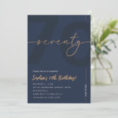 Invitation moderne pour les 70 ans avec du bleu ma (Debout devant)