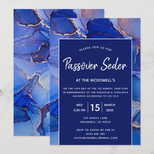 Invitation moderne pour Pâque bleu marine blanc (Devant / Derrière)