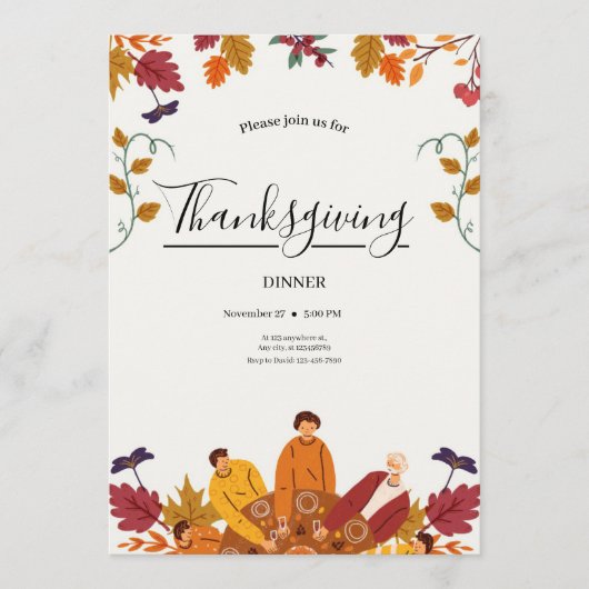 Invitation moderne pour un dîner de Thanksgiving d (Devant)