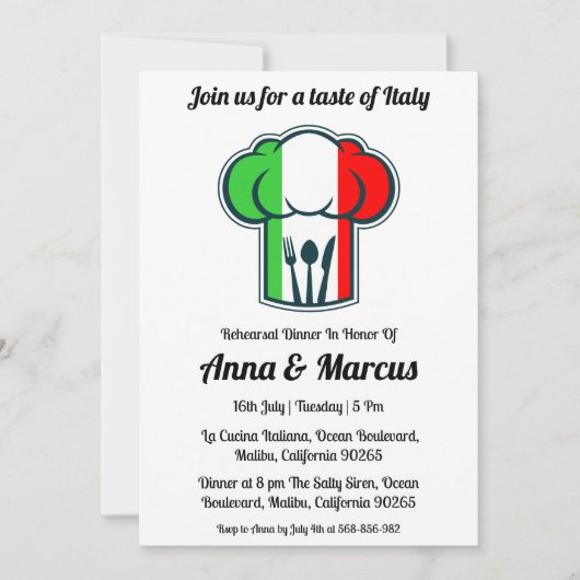 Invitation moderne pour un dîner italien (Devant)