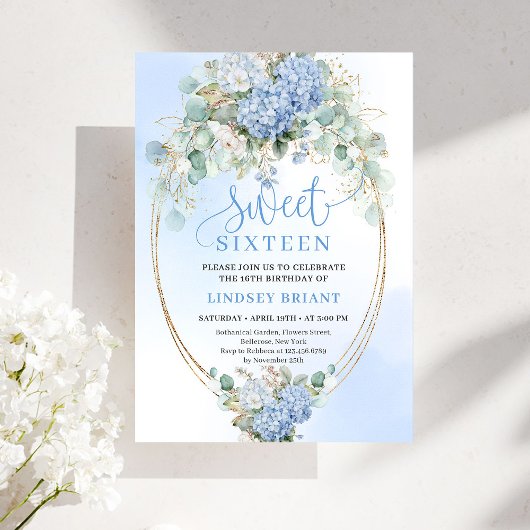 Invitation moderne pour un Sweet 16 avec fleurs de