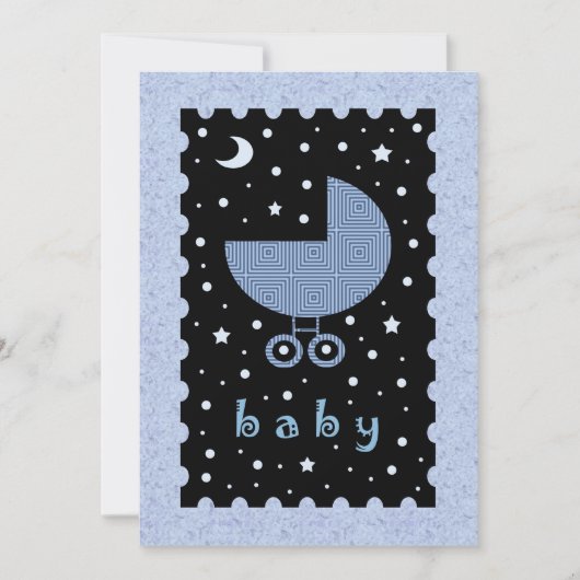 Invitation moderne pour une baby shower bleu et cé (Devant)