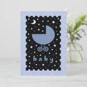 Invitation moderne pour une baby shower bleu et cé (Debout devant)