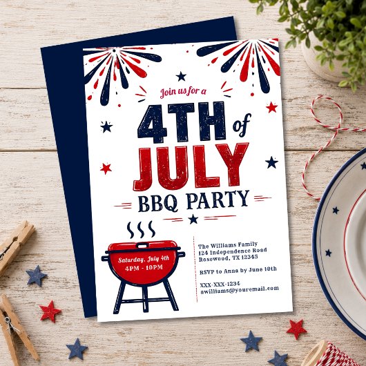 Invitation moderne pour une fête de barbecue du 4 