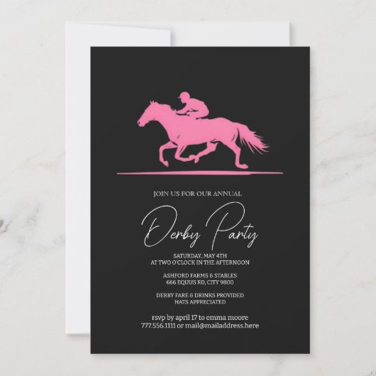 Invitation moderne pour une fête de Derby noir ros (Devant)