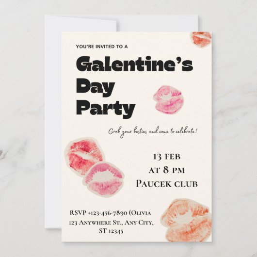 Invitation moderne pour une fête de la Galentine's (Devant)