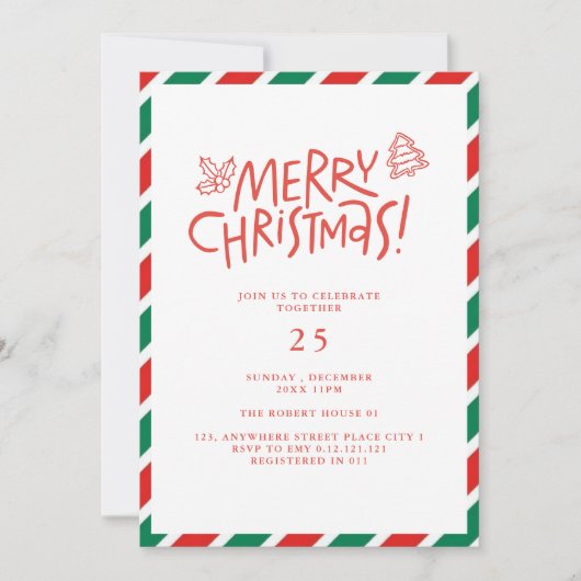 Invitation moderne pour une fête de Noël joyeuse D (Devant)
