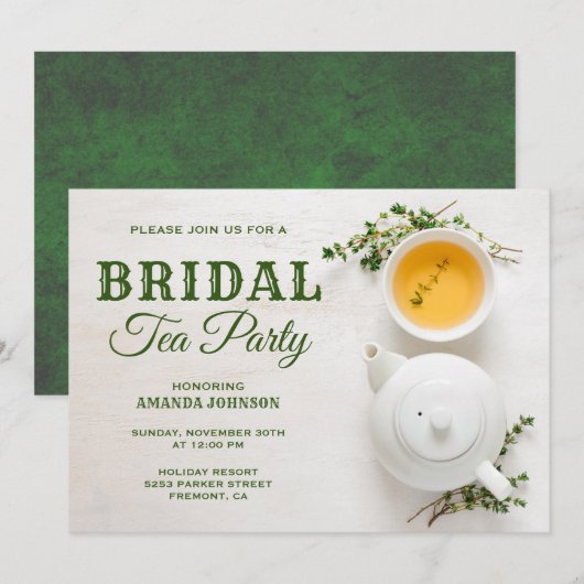 Invitation moderne pour une fête de thé vert pour (Devant / Derrière)