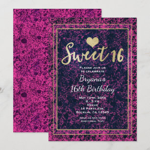 Invitation moderne pour une fête Sweet 16 rose et 