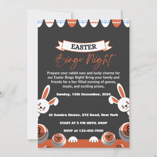 Invitation moderne pour une soirée Bingo gris et o (Devant)