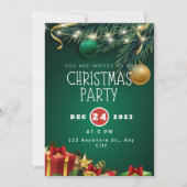 Invitation moderne pour une soirée de Noël verte e (Devant)