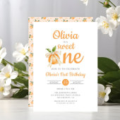 Invitation Moderne premier anniversaire doux orange citrus