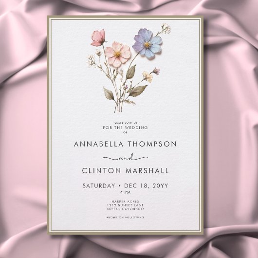 Invitation Moderne Pressé Pastel Fleur sauvage Sage Mariage