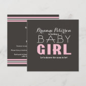 Invitation moderne propre gris rose pour bébé fill (Devant / Derrière)