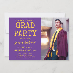 Invitation Moderne Purple Et Gold Graduation 2023 Party