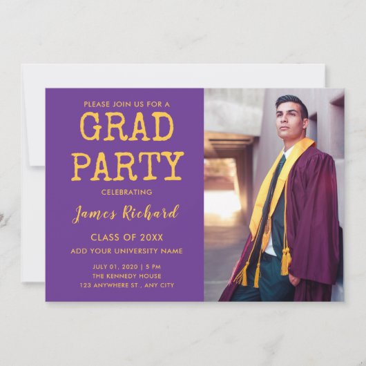 Invitation Moderne Purple Et Gold Graduation 2025 Party (Devant)