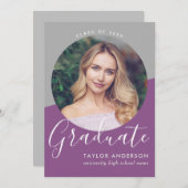 Invitation Moderne Purple Grey Girl Photo Graduation (Devant / Derrière)