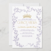 Invitation Moderne Purple Or Botanique Floral QR Quinceañera (Devant)