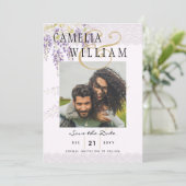 Invitation Moderne Purple Wisteria PHOTO Mariage Enregistrer  (Debout devant)