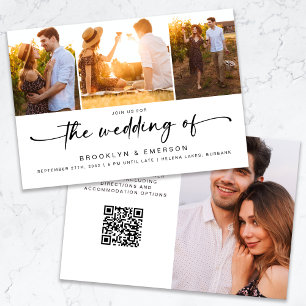 Invitation Moderne quatre photos QR Code RSVP Mariage