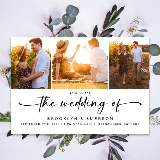 Invitation Moderne quatre photos QR Code RSVP Mariage