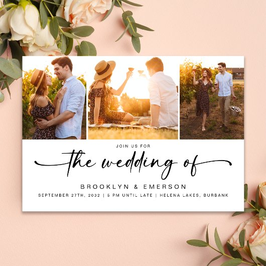 Invitation Moderne quatre photos QR Code RSVP Mariage